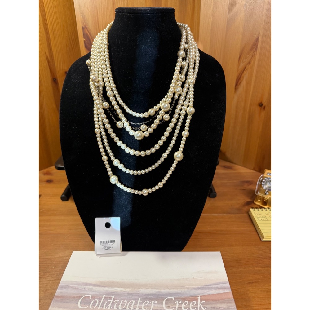 Coldwater Creek Pearly Cascade Multi Strand Faux Pearl‎ Necklace NWT